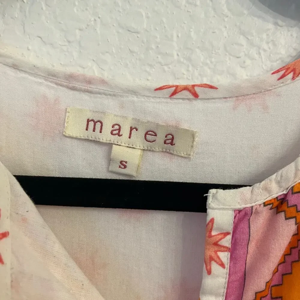 Marea Tiki Dress S Mini Starburst Aztec Print Beachy Coverup Boho Resort‎ White